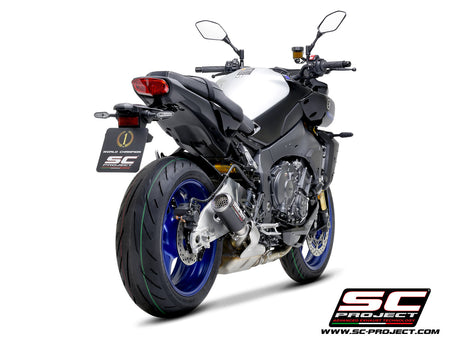Picture of CR-T carbon fibre exhaust, with stoneguard grid