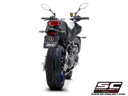 Picture of CR-T carbon fibre exhaust, with stoneguard grid