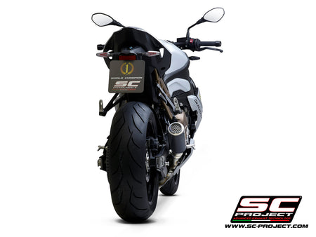 Picture of CR-T carbon fibre exhaust, with stoneguard grid