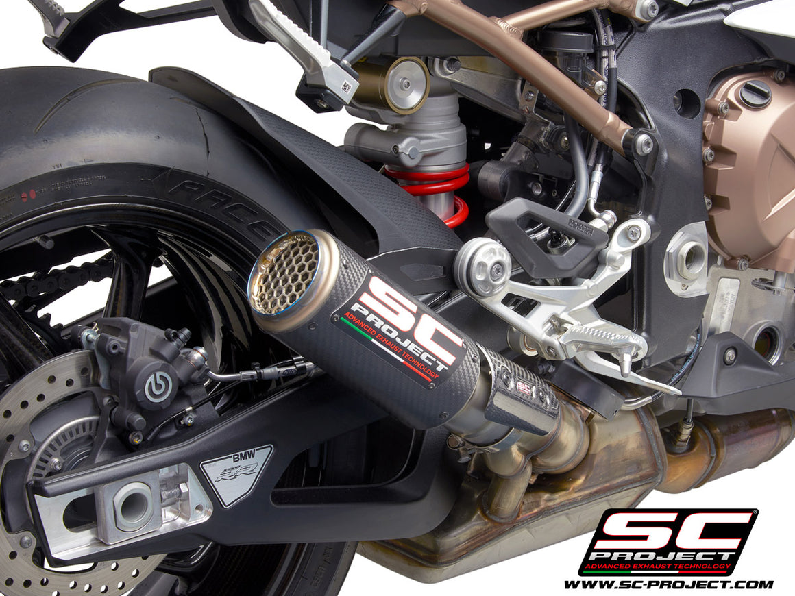 Picture of CR-T carbon fibre exhaust, with stoneguard grid