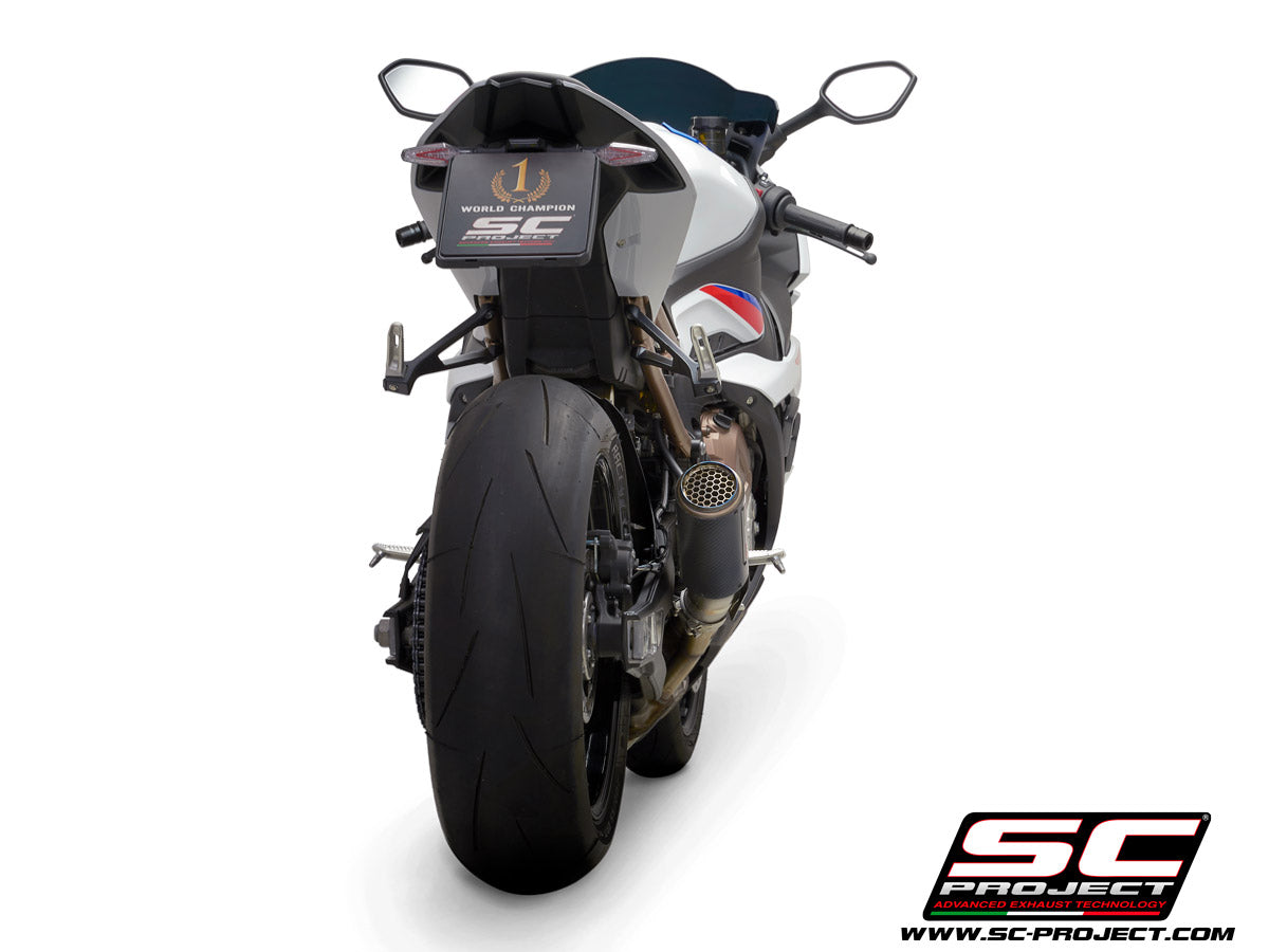 Picture of CR-T carbon fibre exhaust, with stoneguard grid