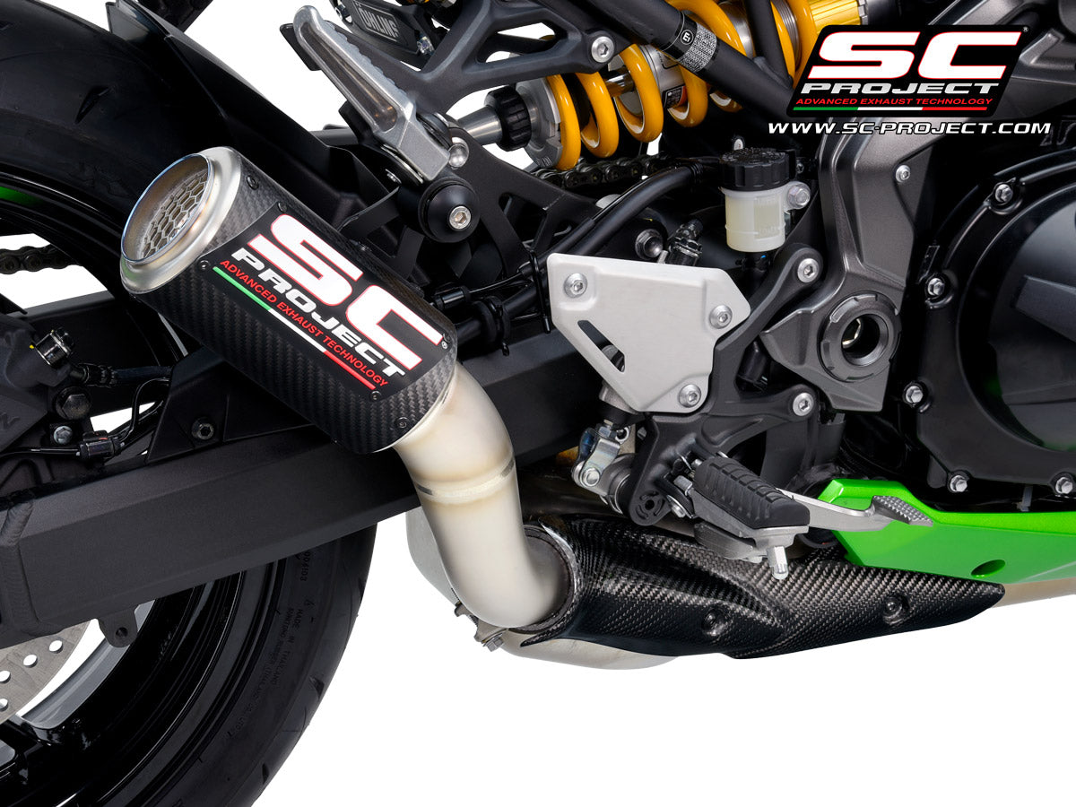 Picture of CR-T carbon fibre exhaust, with stoneguard grid