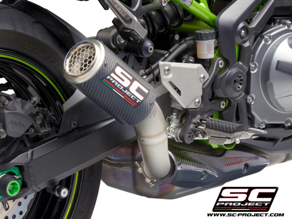 Picture of CR-T carbon fibre exhaust, with stoneguard grid