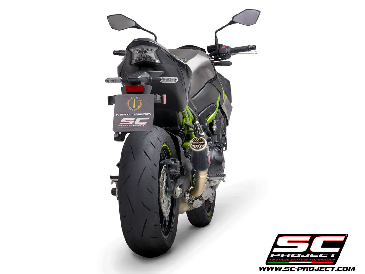 Picture of CR-T carbon fibre exhaust, with stoneguard grid