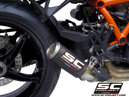 Picture of CR-T carbon fibre exhaust, with stoneguard grid