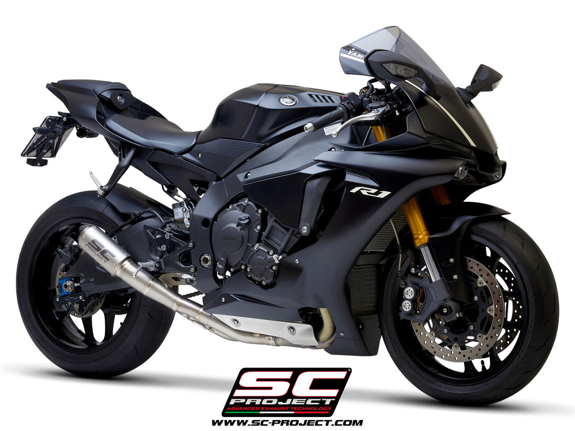 Picture of CR-T titanium exhaust, with stoneguard grid, with de-cat link pipe