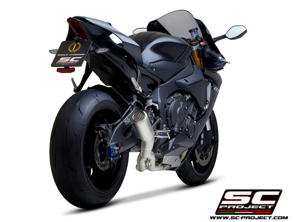 Picture of CR-T titanium exhaust, with stoneguard grid, with de-cat link pipe