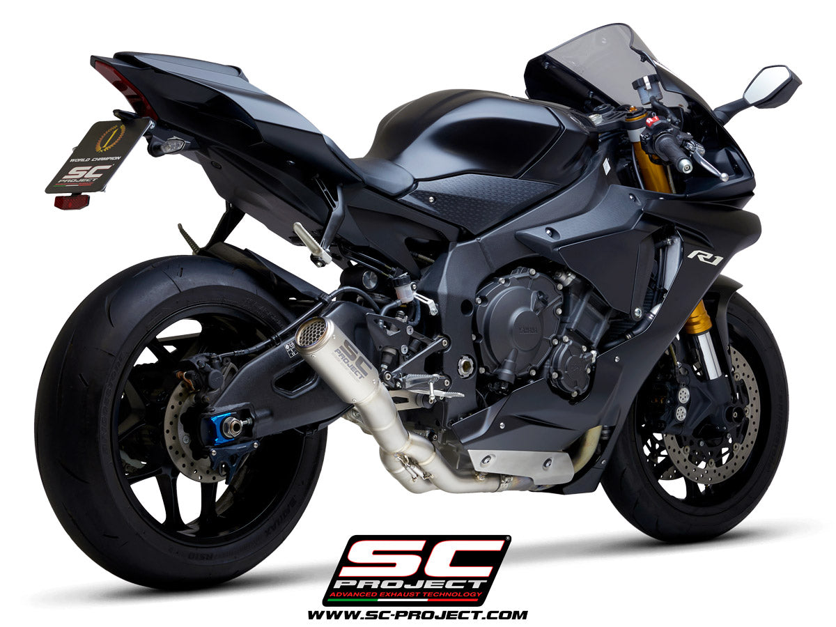 Picture of CR-T titanium exhaust, with stoneguard grid, with de-cat link pipe