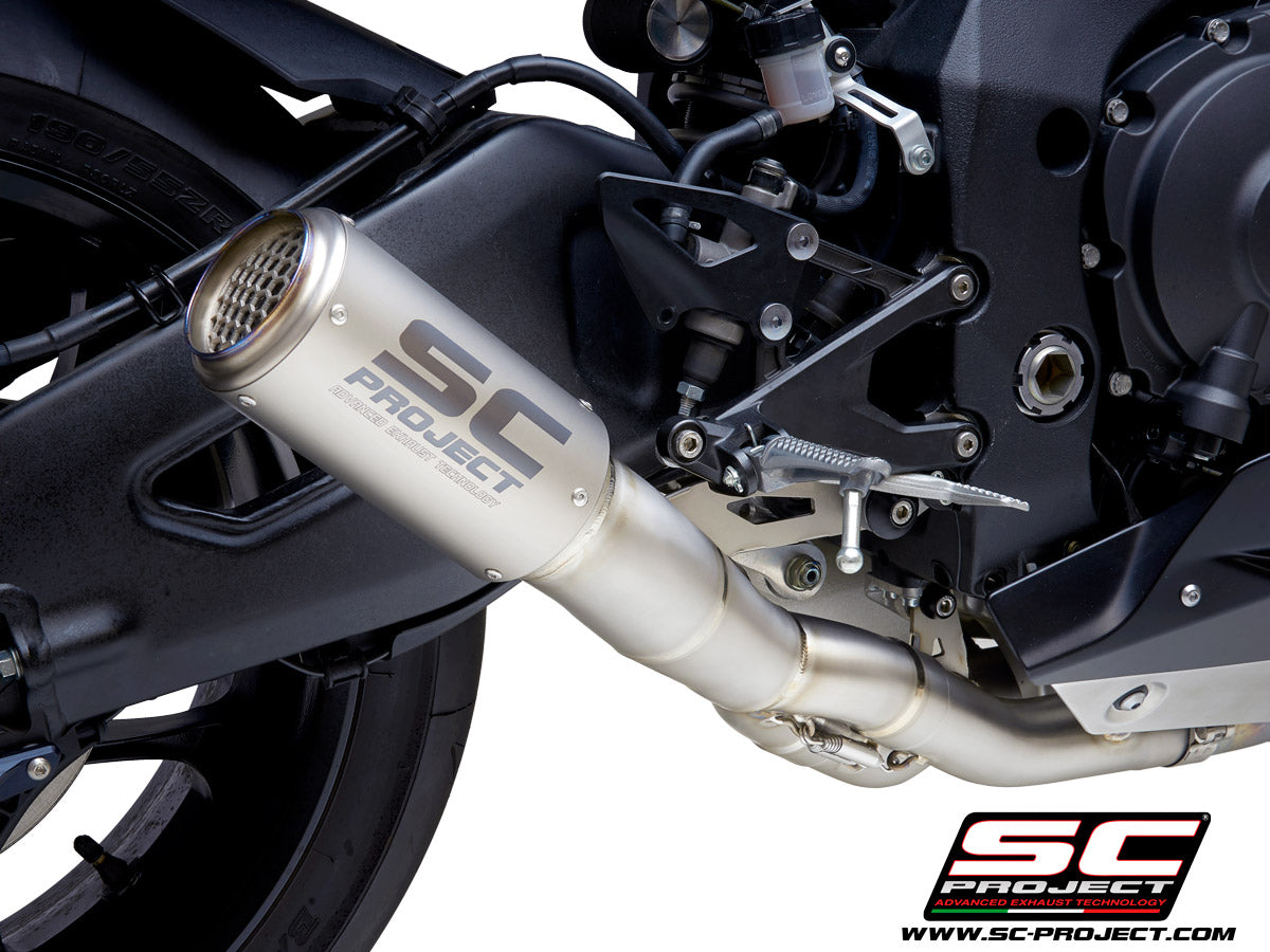 Picture of CR-T titanium exhaust, with stoneguard grid, with de-cat link pipe