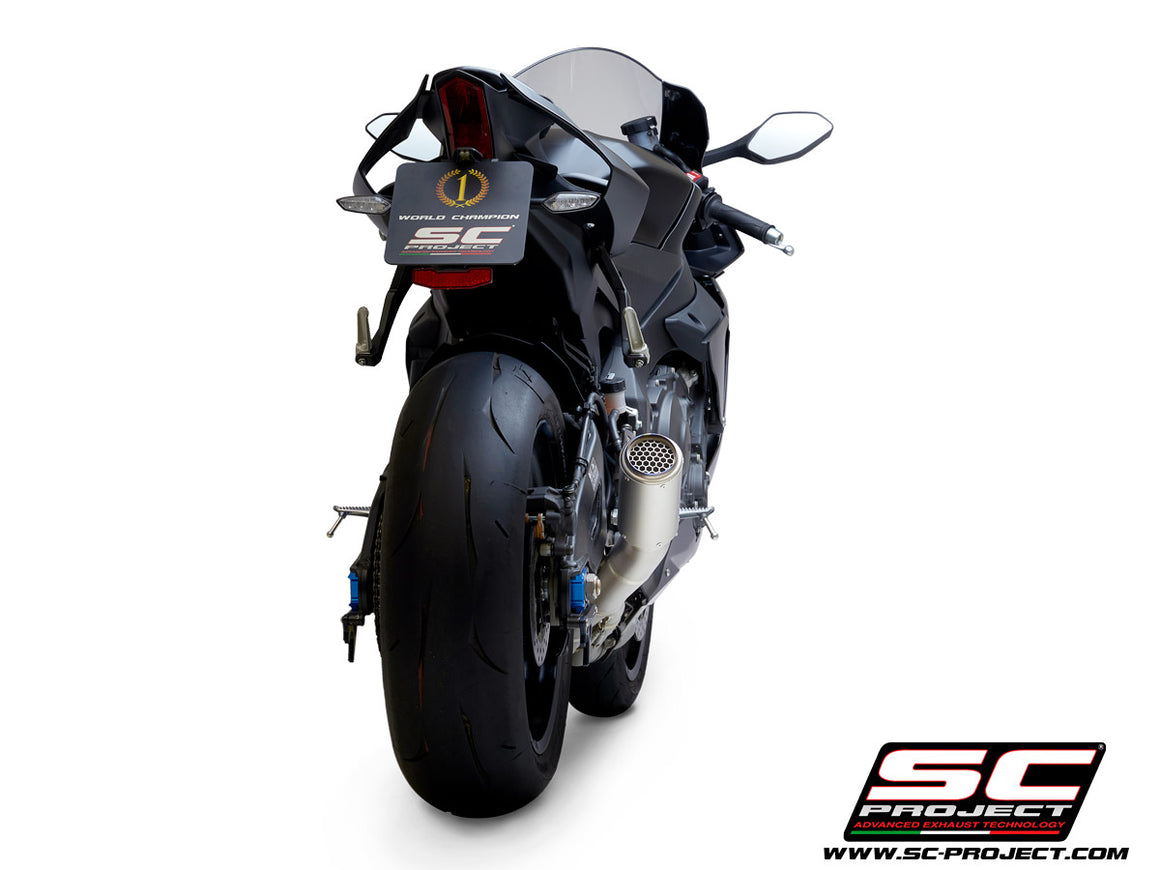 Picture of CR-T titanium exhaust, with stoneguard grid, with de-cat link pipe
