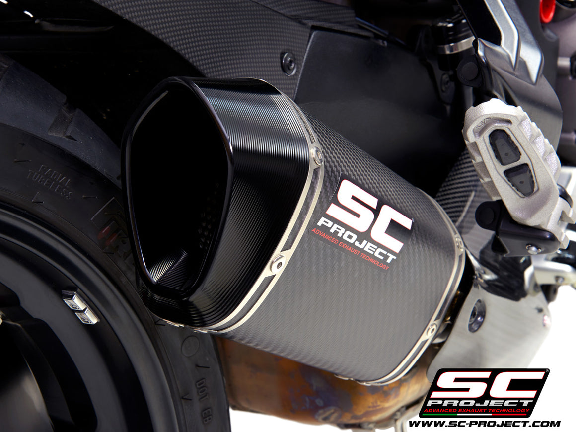 Picture of MTR carbon fibre exhaust, with CNC machined end cap