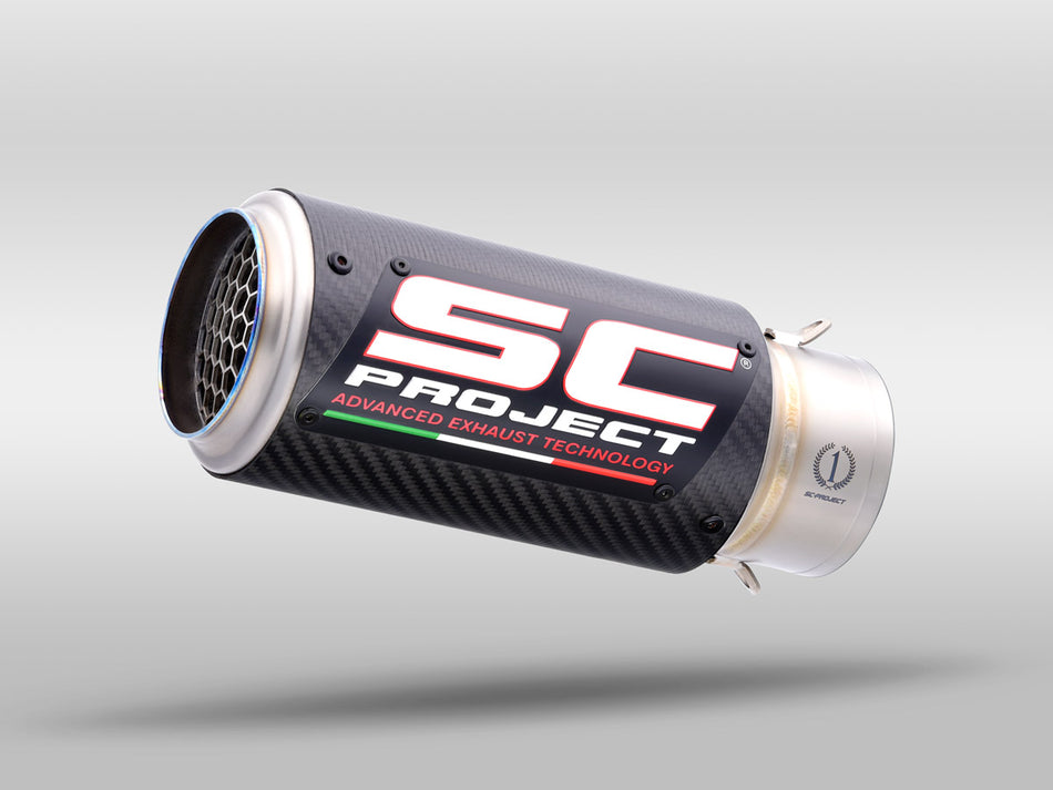 Picture of CR-T carbon fibre exhaust, with stoneguard grid