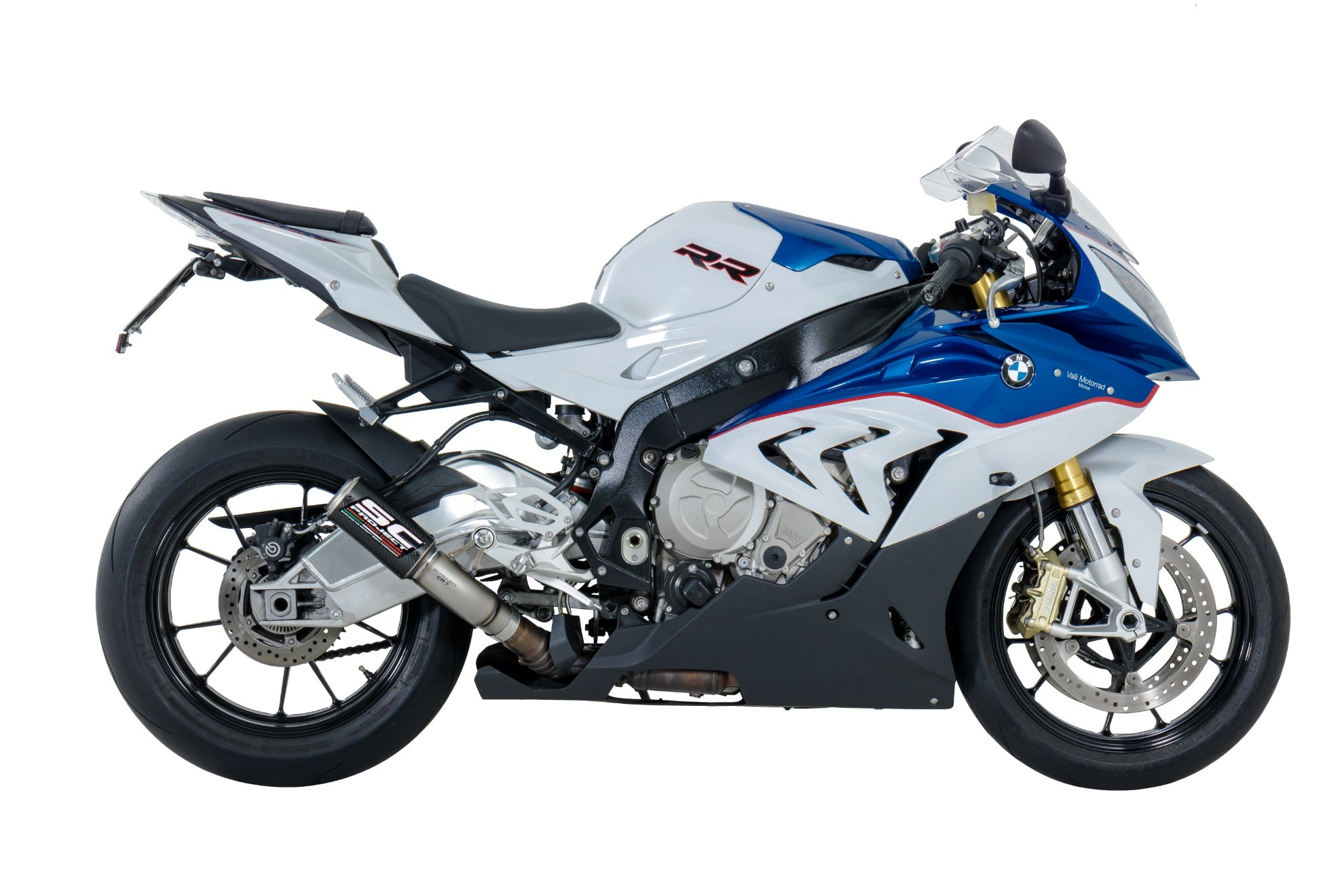 Picture of CR-T carbon fibre exhaust, with stoneguard grid