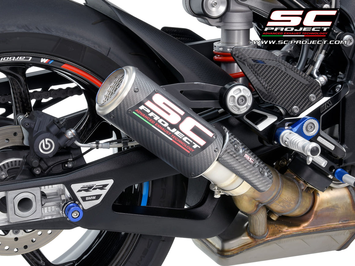Picture of CR-T carbon fibre exhaust, with stoneguard grid