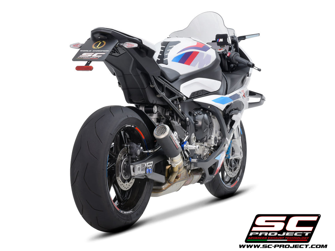 Picture of CR-T carbon fibre exhaust, with stoneguard grid