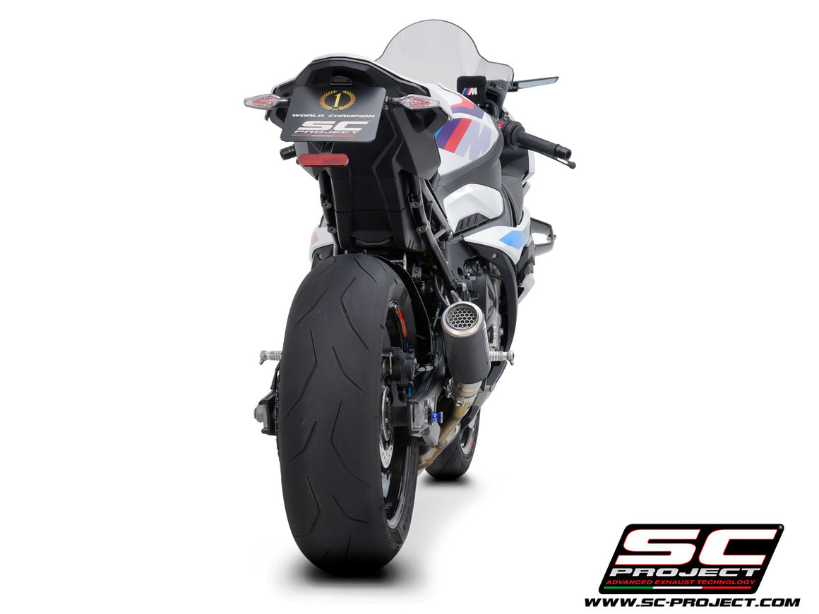Picture of CR-T carbon fibre exhaust, with stoneguard grid