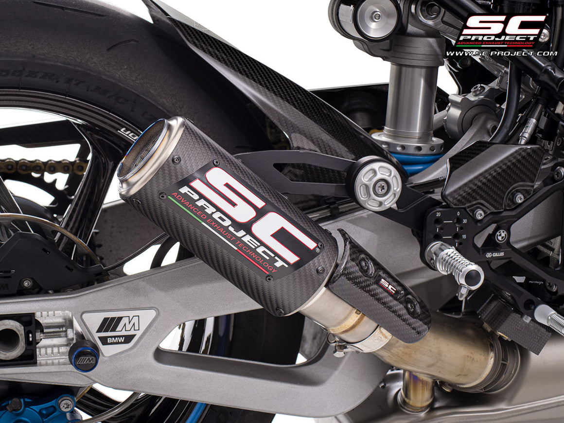 Picture of CR-T carbon fibre exhaust, with stoneguard grid