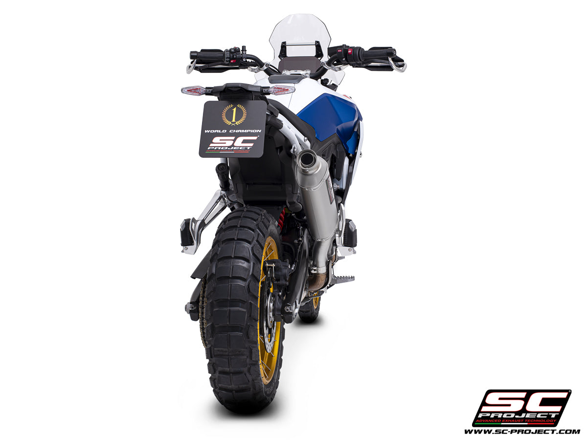 BMW F 900 GS with SC-Project Rally Raid titanium exhaust, 3/4 rear view