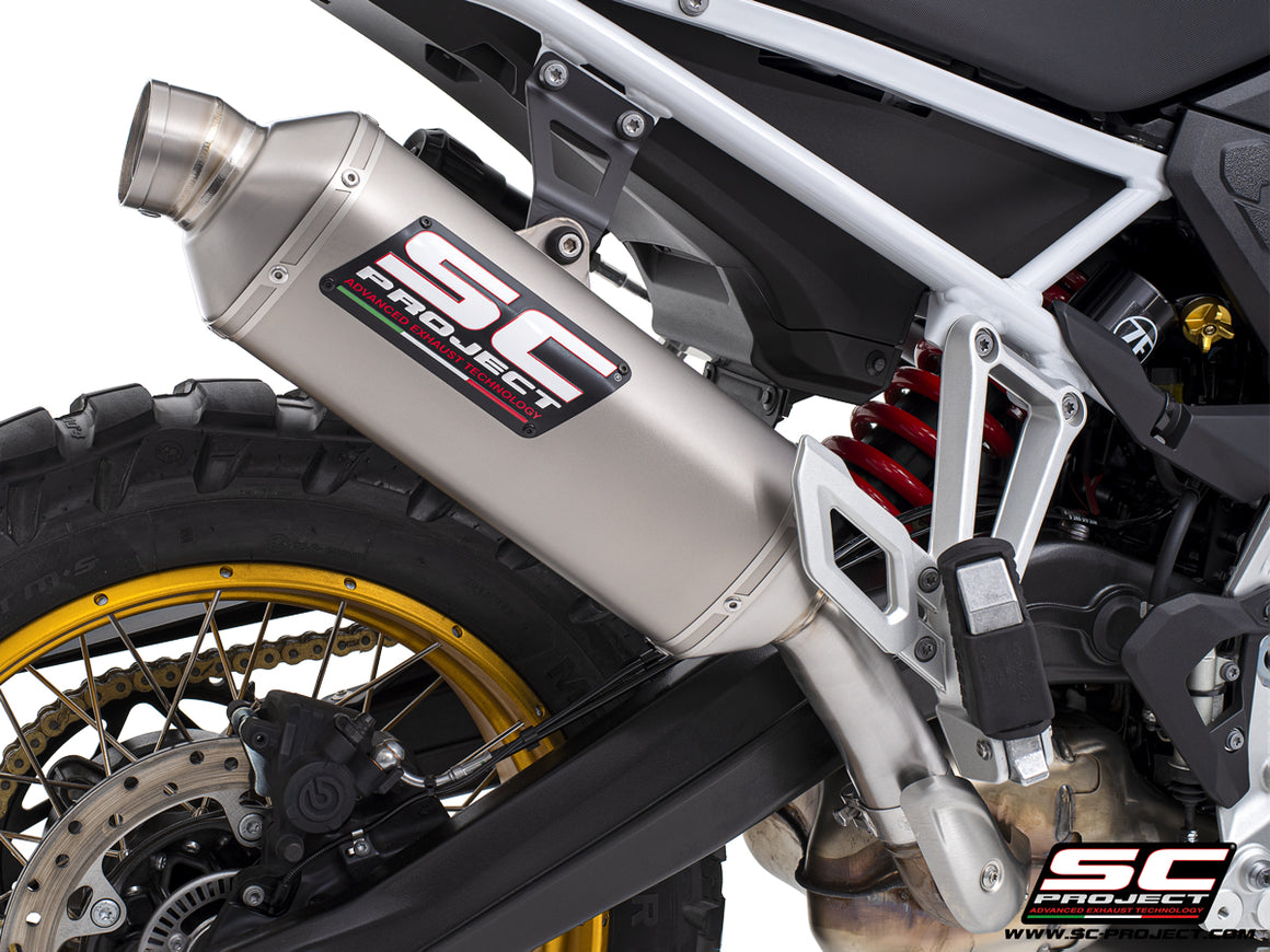 BMW F 900 GS with SC-Project Rally Raid titanium exhaust, 3/4 rear view