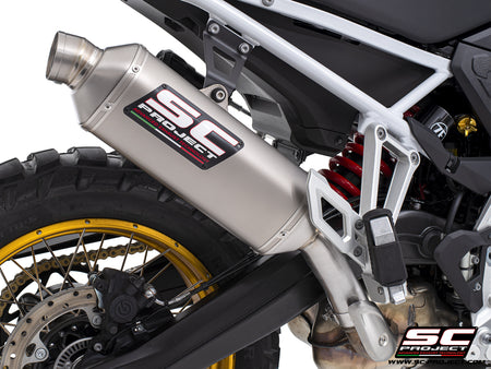 BMW F 900 GS with SC-Project Rally Raid titanium exhaust, 3/4 rear view