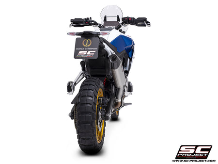 BMW F 900 GS with SC-Project MX titanium exhaust, 3/4 rear view