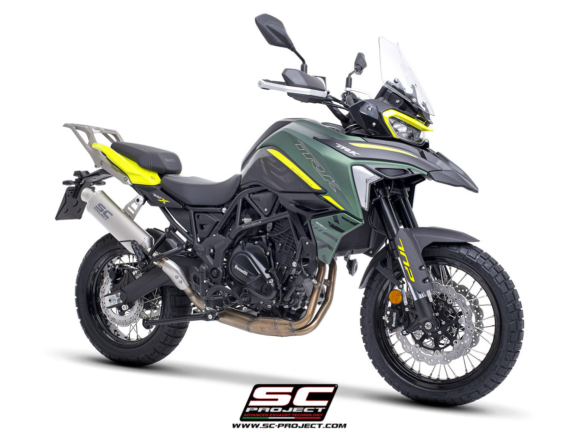 Benelli TRK 702 with SC-Project Rally-S titanium exhaust, 3/4 rear view