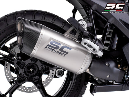 BMW R 1300 GS  with SC-Project Adventure-R compatible with original side-cases titanium exhaust, 3/4 rear view