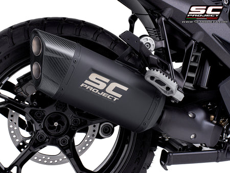 BMW R 1300 GS  with SC-Project Adventure-R compatible with original side-cases titanium matt black exhaust, 3/4 rear view