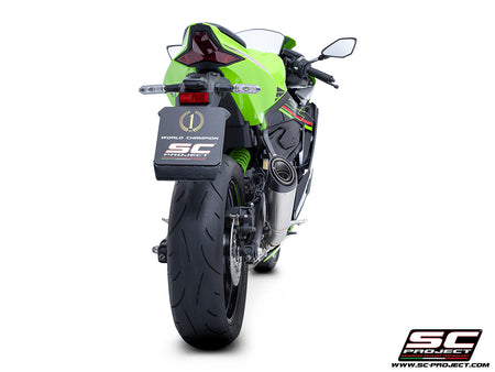 Kawasaki ZX-4R - RR with SC-Project S1 titanium exhaust, 3/4 rear view