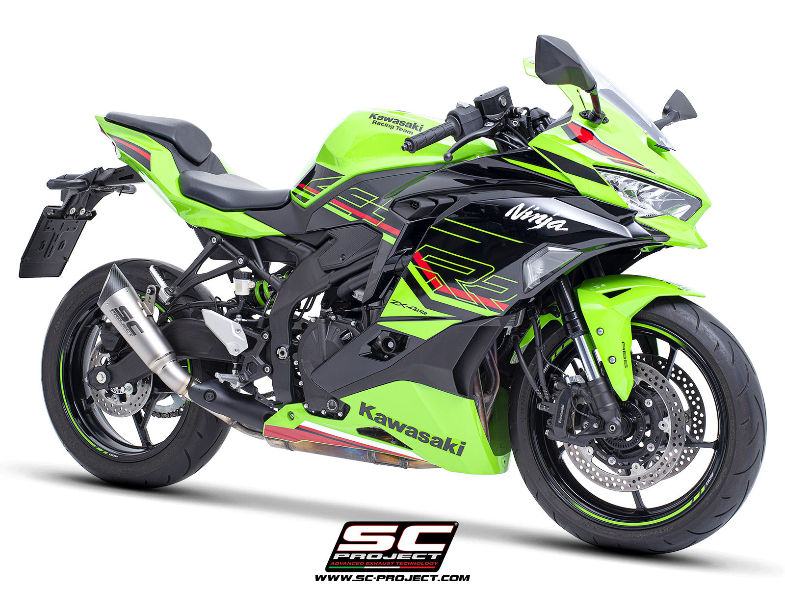 Kawasaki ZX-4R - RR with SC-Project S1 titanium exhaust, 3/4 rear view