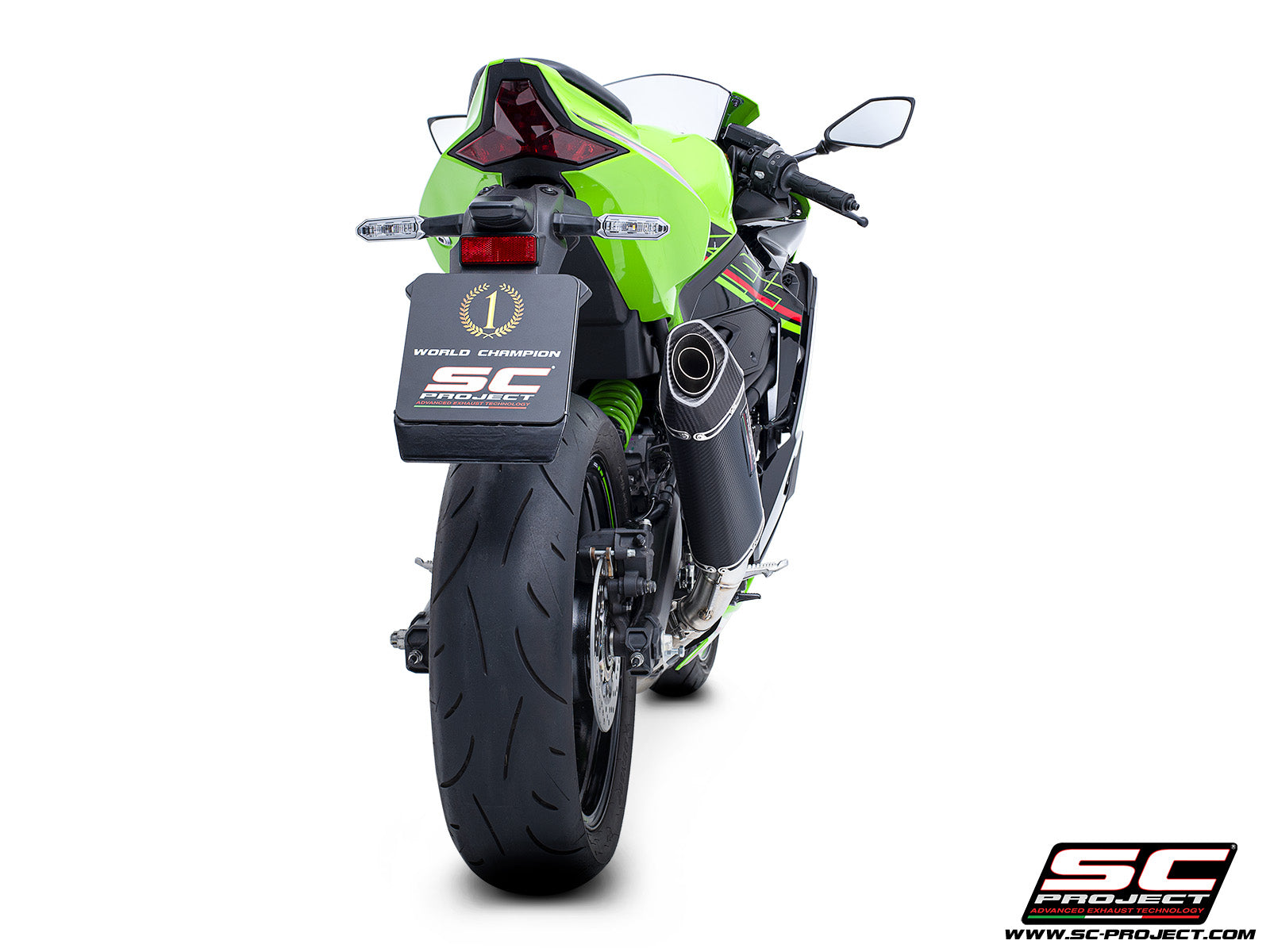 Kawasaki ZX-4R - RR with SC-Project SC1-S carbon exhaust, 3/4 rear view