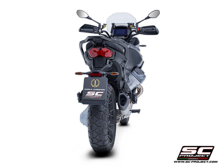 Moto Guzzi Stelvio with SC-Project SC1-R titanium exhaust, 3/4 rear view