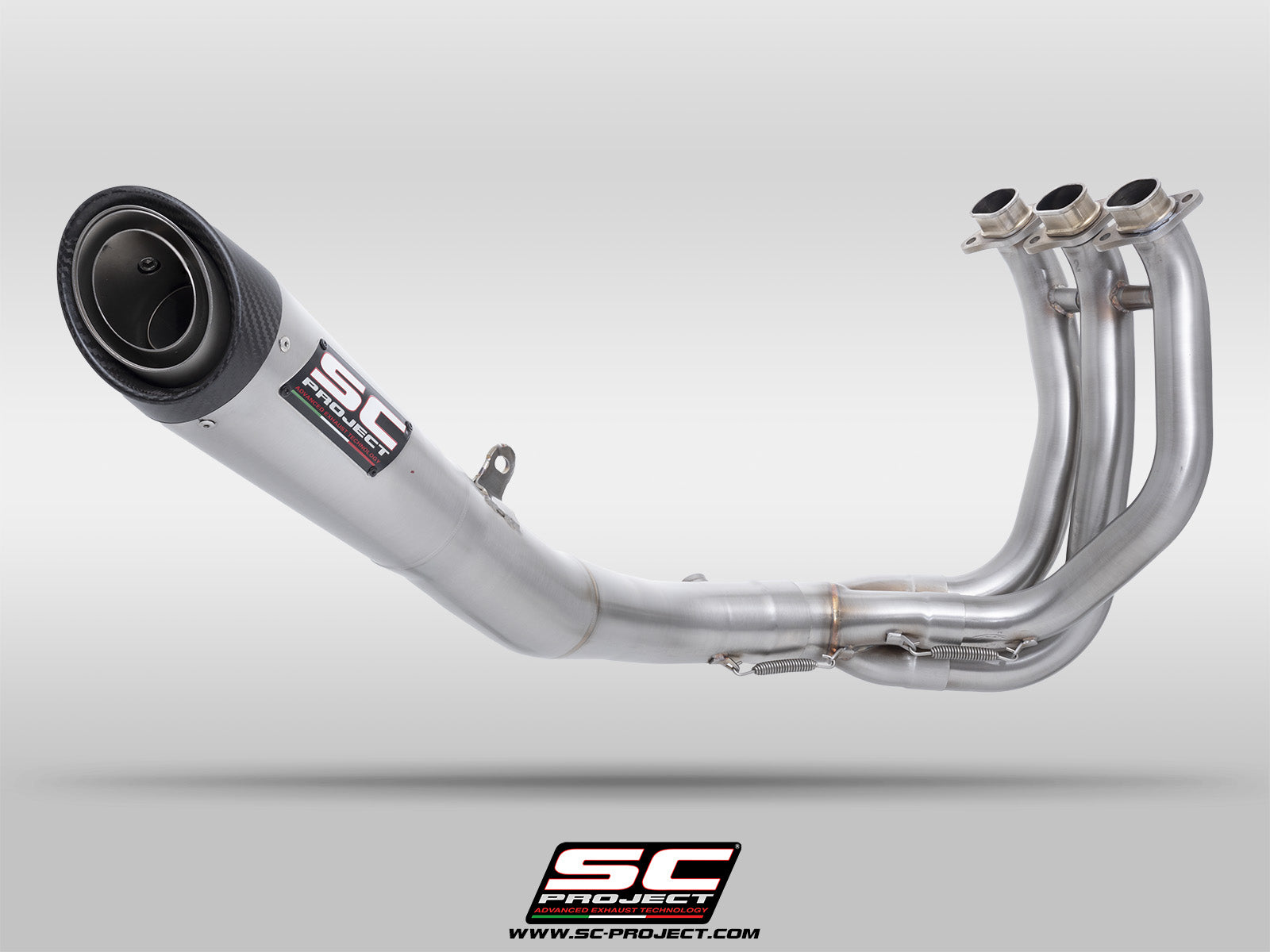 Triumph Street Triple 765 R - RS with SC-Project S1 stainless steel exhaust, 3/4 rear view