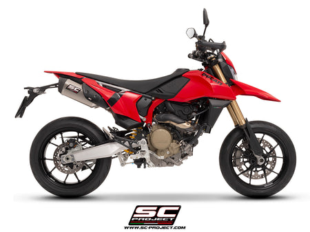 Ducati Hypermotard 698 MONO (2024) with SC-Project SC1-S titanium exhaust, 3/4 rear view