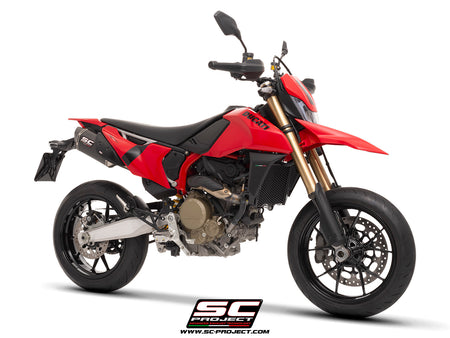 Ducati Hypermotard 698 MONO (2024) with SC-Project SC1-S carbon exhaust, 3/4 rear view