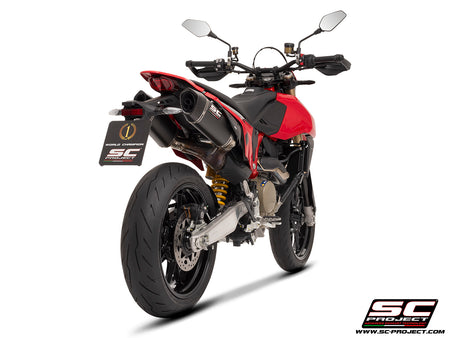 Ducati Hypermotard 698 MONO (2024) with SC-Project SC1-S carbon exhaust, 3/4 rear view