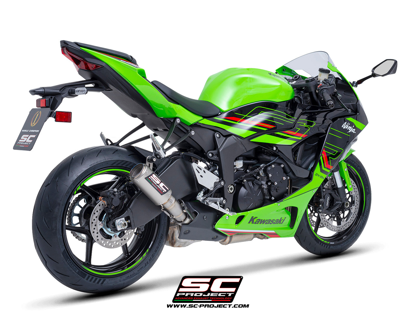 Kawasaki_Ninja-ZX-6R with SC-Project CR-T titanium exhaust, 3/4 rear view