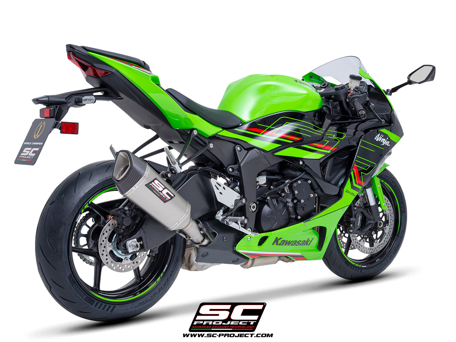 Kawasaki_Ninja-ZX-6R with SC-Project SC1-R titanium exhaust, 3/4 rear view
