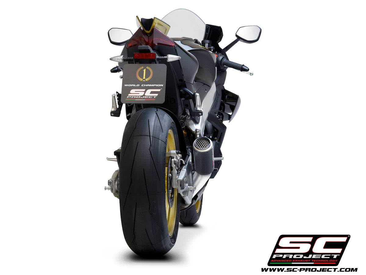 Picture of CR-T carbon fibre exhaust, with stoneguard grid