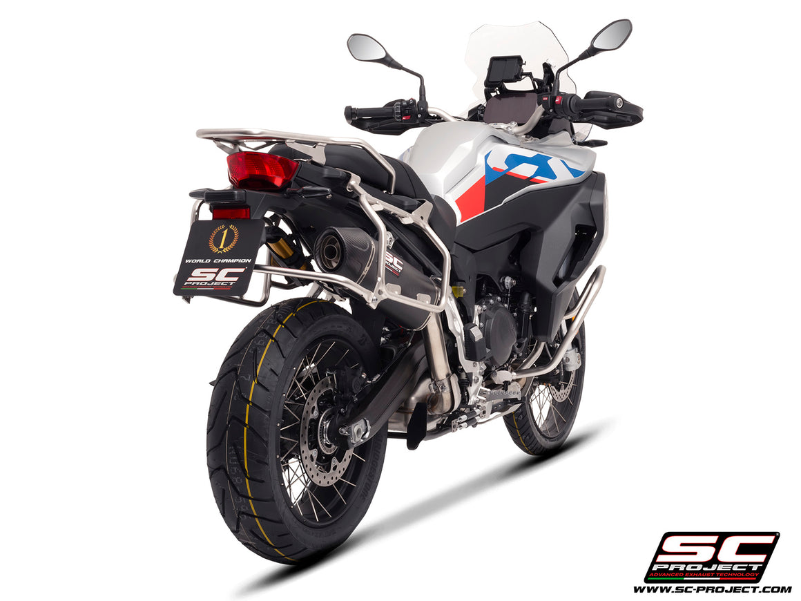 BMW F 900 GS ADVENTURE with SC-Project X-Plorer II GT carbon exhaust, 3/4 rear view
