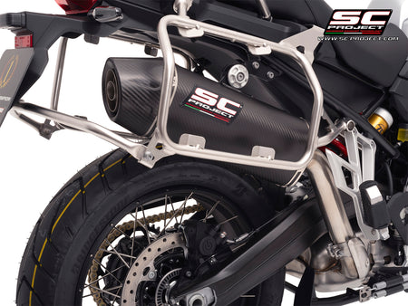 BMW F 900 GS ADVENTURE with SC-Project X-Plorer II GT carbon exhaust, 3/4 rear view