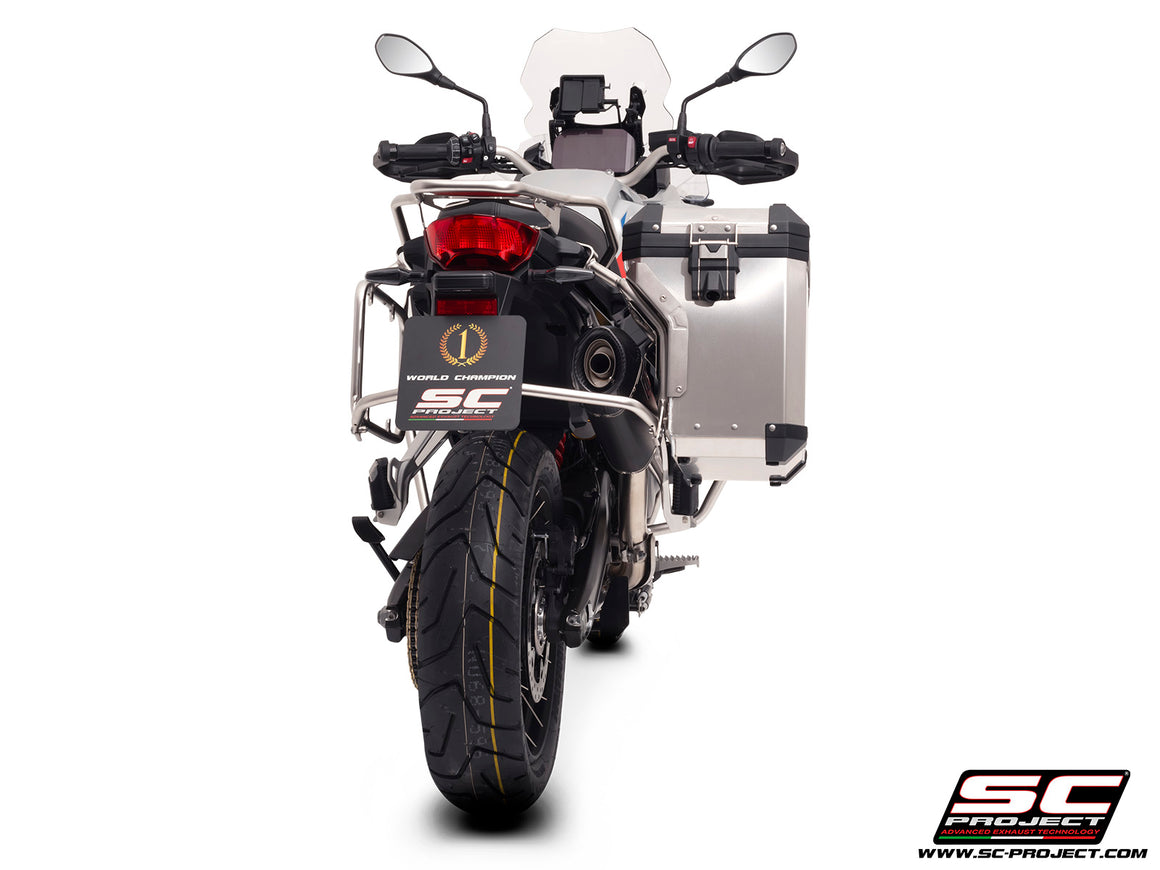 BMW F 900 GS ADVENTURE with SC-Project X-Plorer II GT carbon exhaust, 3/4 rear view