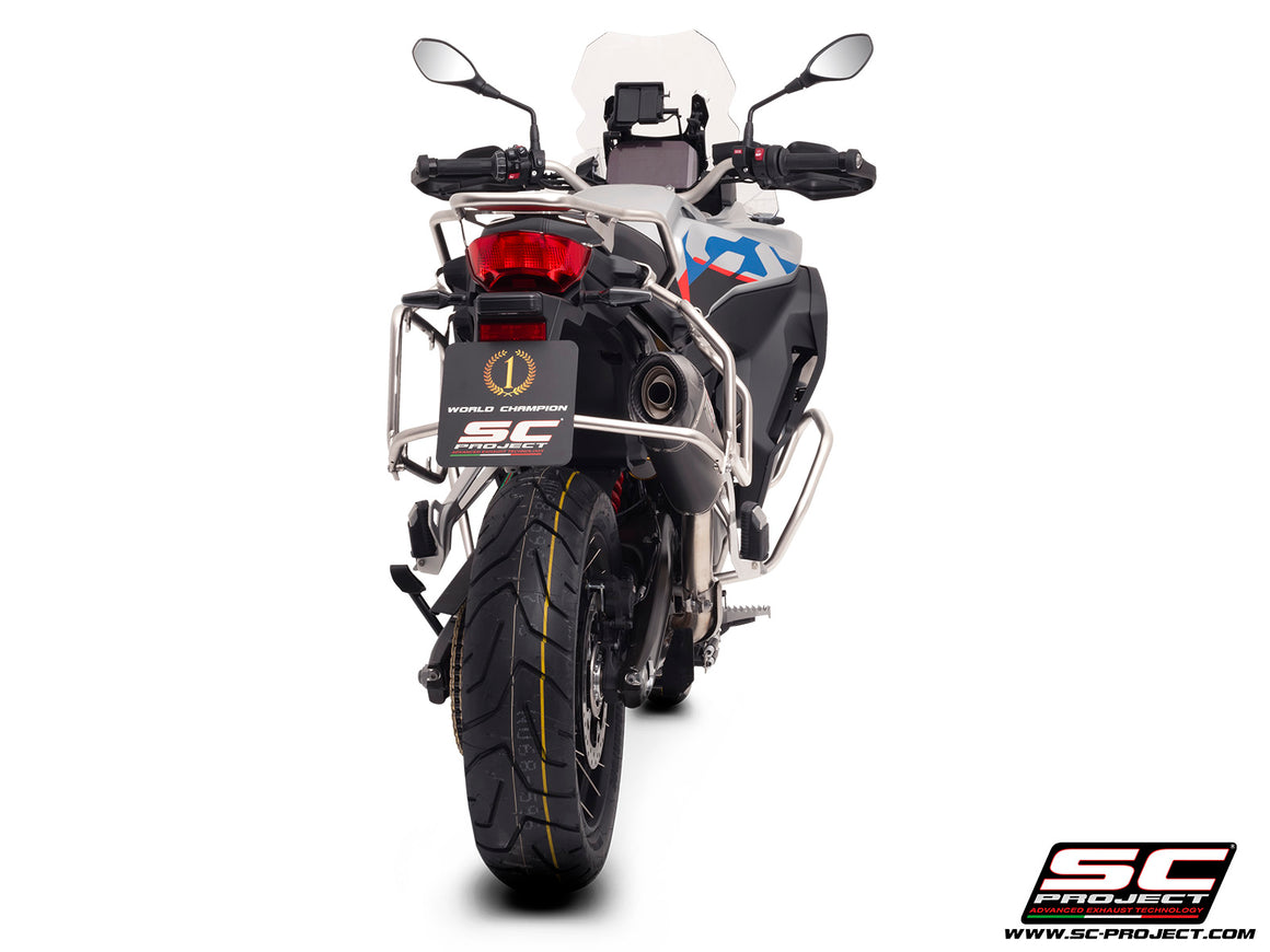 BMW F 900 GS ADVENTURE with SC-Project X-Plorer II GT carbon exhaust, 3/4 rear view