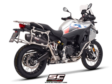 BMW F 900 GS ADVENTURE with SC-Project X-Plorer II GT carbon exhaust, 3/4 rear view