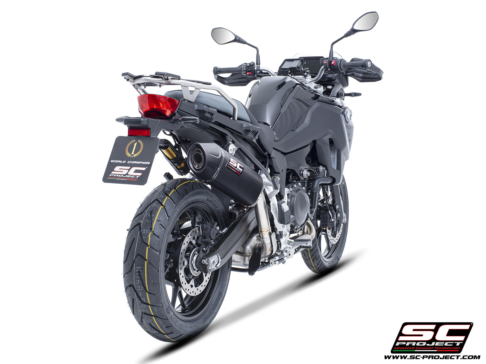 BMW F 800 GS with SC-Project X-Plorer II GT carbon exhaust, 3/4 rear view