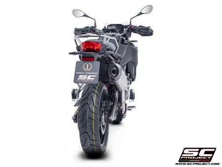 BMW F 800 GS with SC-Project X-Plorer II GT titanium exhaust, 3/4 rear view