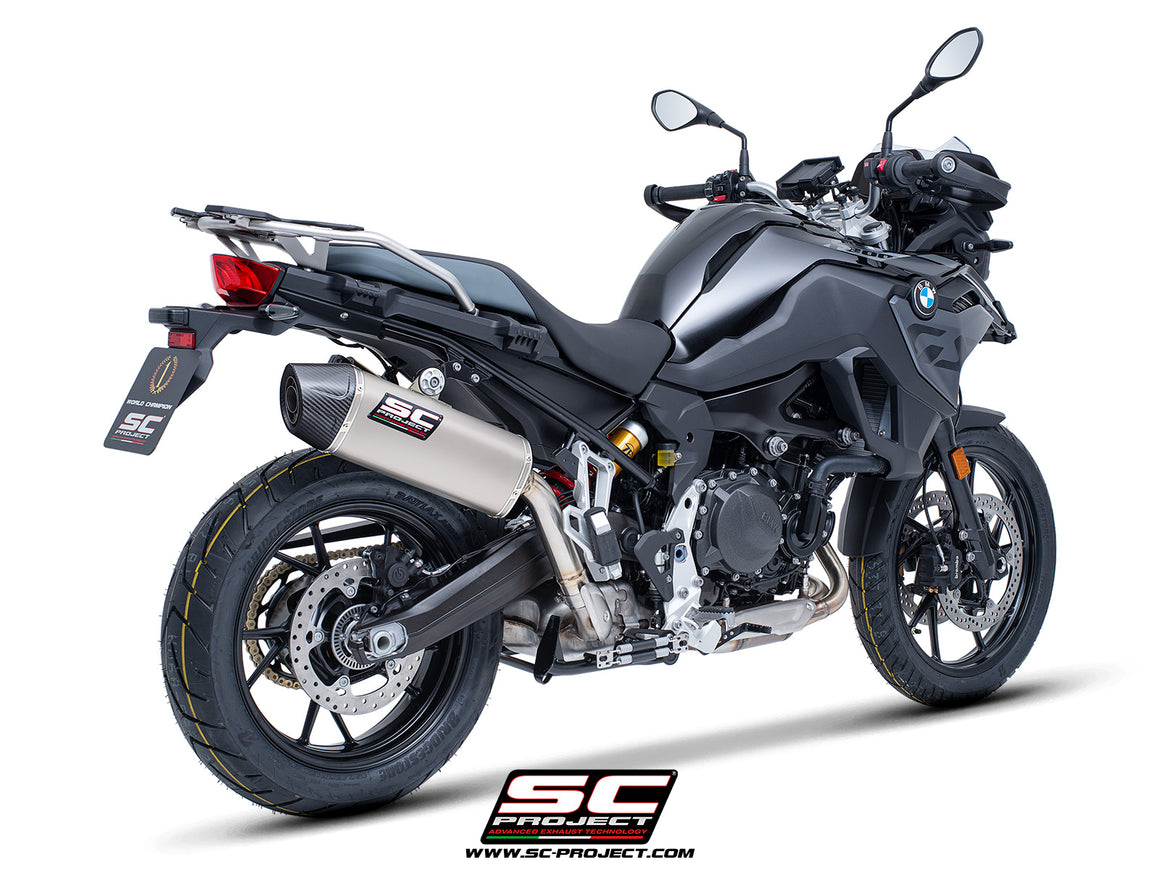 BMW F 800 GS with SC-Project X-Plorer II GT titanium exhaust, 3/4 rear view