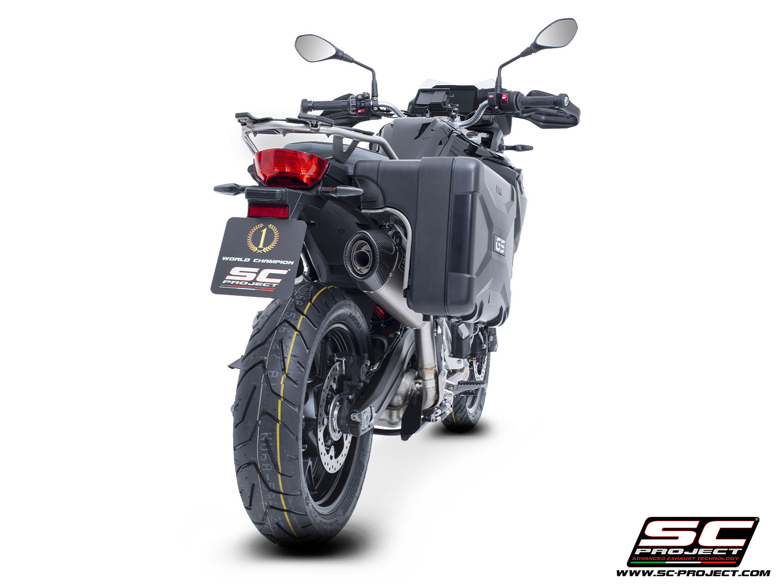 BMW F 800 GS with SC-Project X-Plorer II GT titanium exhaust, 3/4 rear view