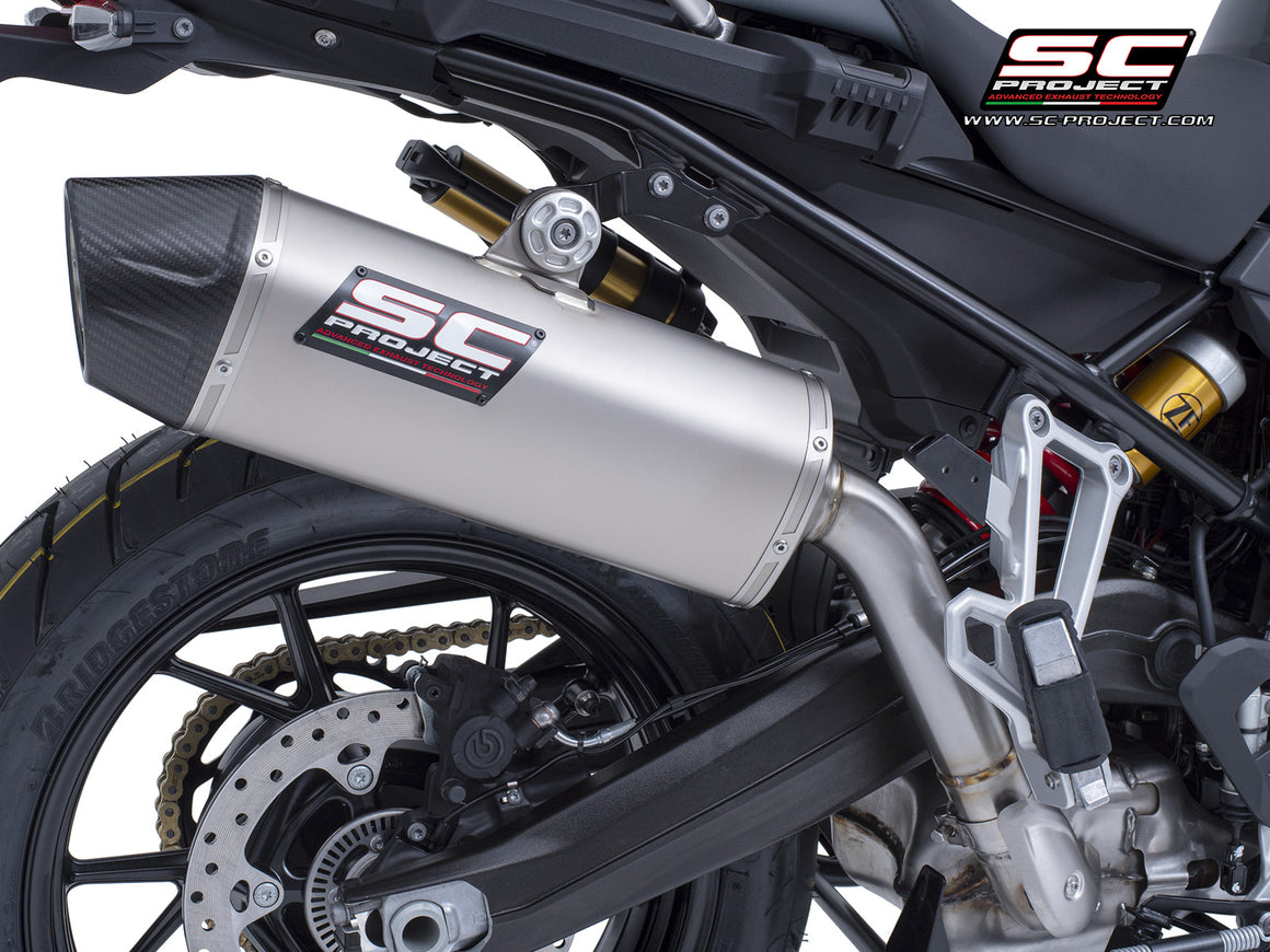 BMW F 800 GS with SC-Project X-Plorer II GT titanium exhaust, 3/4 rear view