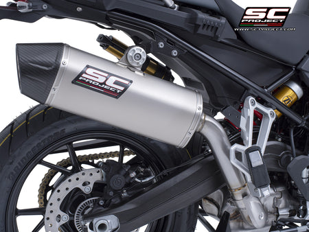 BMW F 800 GS with SC-Project X-Plorer II GT titanium exhaust, 3/4 rear view